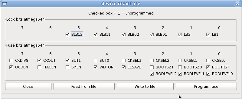 Read/Write the fuse and lock bits